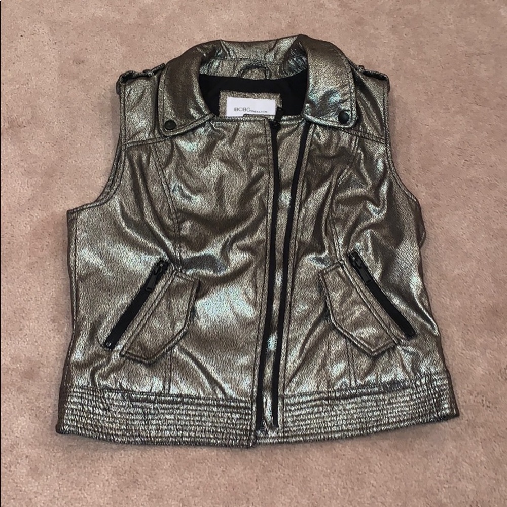 BCBGeneration Silver Metallic Vest Jacket